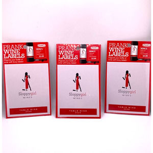 3 NEW/Sealed packages of prank wine labels "Sloppygirl wine"